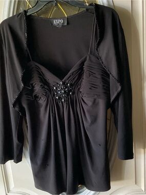 2 pc. Black EXPO Embellished Spaghetti-Strap Women’s TOP SET
